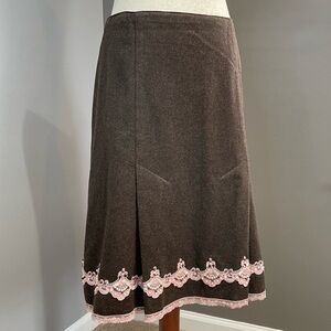 Y2K Express Wool Blend A Line Sequin Beaded Skirt Size 6 Brown & Blush Pink